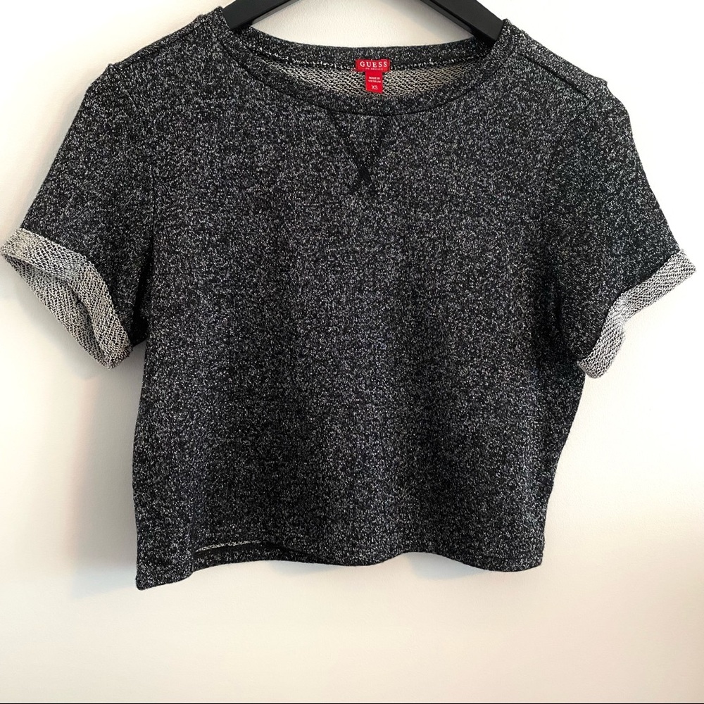 GUESS Black Metallic Cropped Top, Size XS